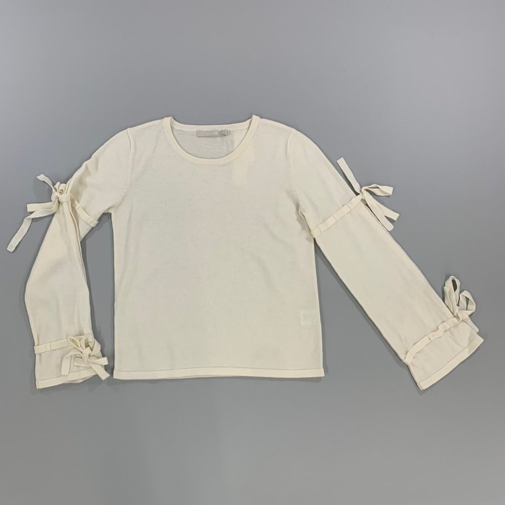 One Grey Day Women's Top XS Pullover Long Sleeve Slit Tie Sleeve Sweater Ivory
